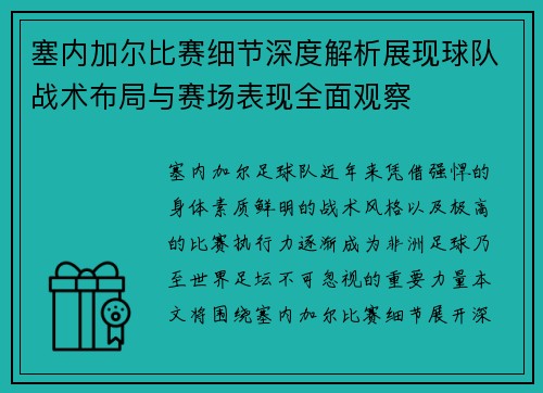塞内加尔比赛细节深度解析展现球队战术布局与赛场表现全面观察